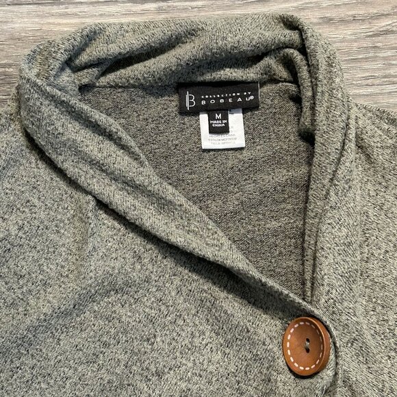 Bobeau Medium Open Front One Button Fleece Wrap Cardigan Green Uneven Hem Top - Picture 8 of 11